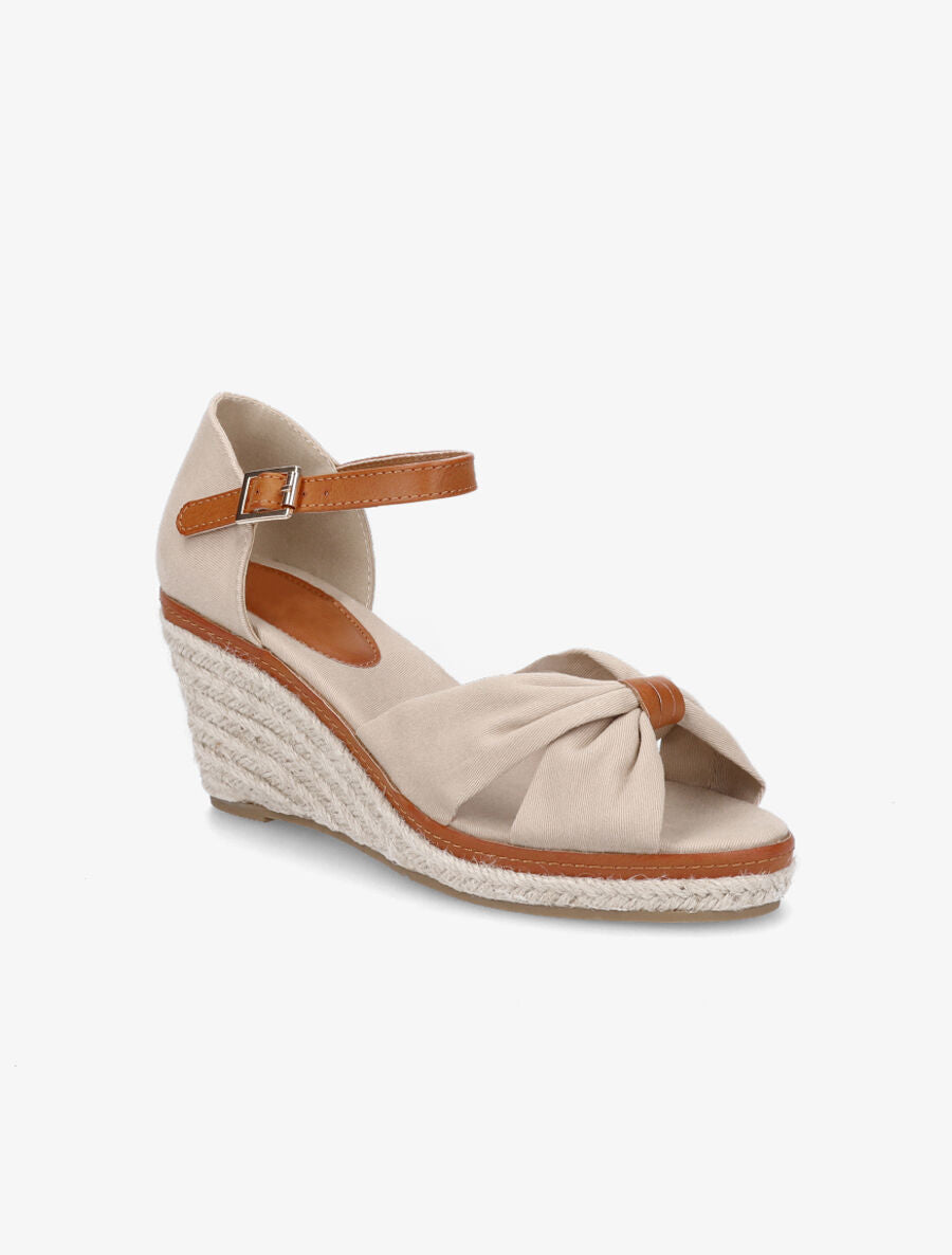 Compensées en tissu à semelle raphia - Beige - 2