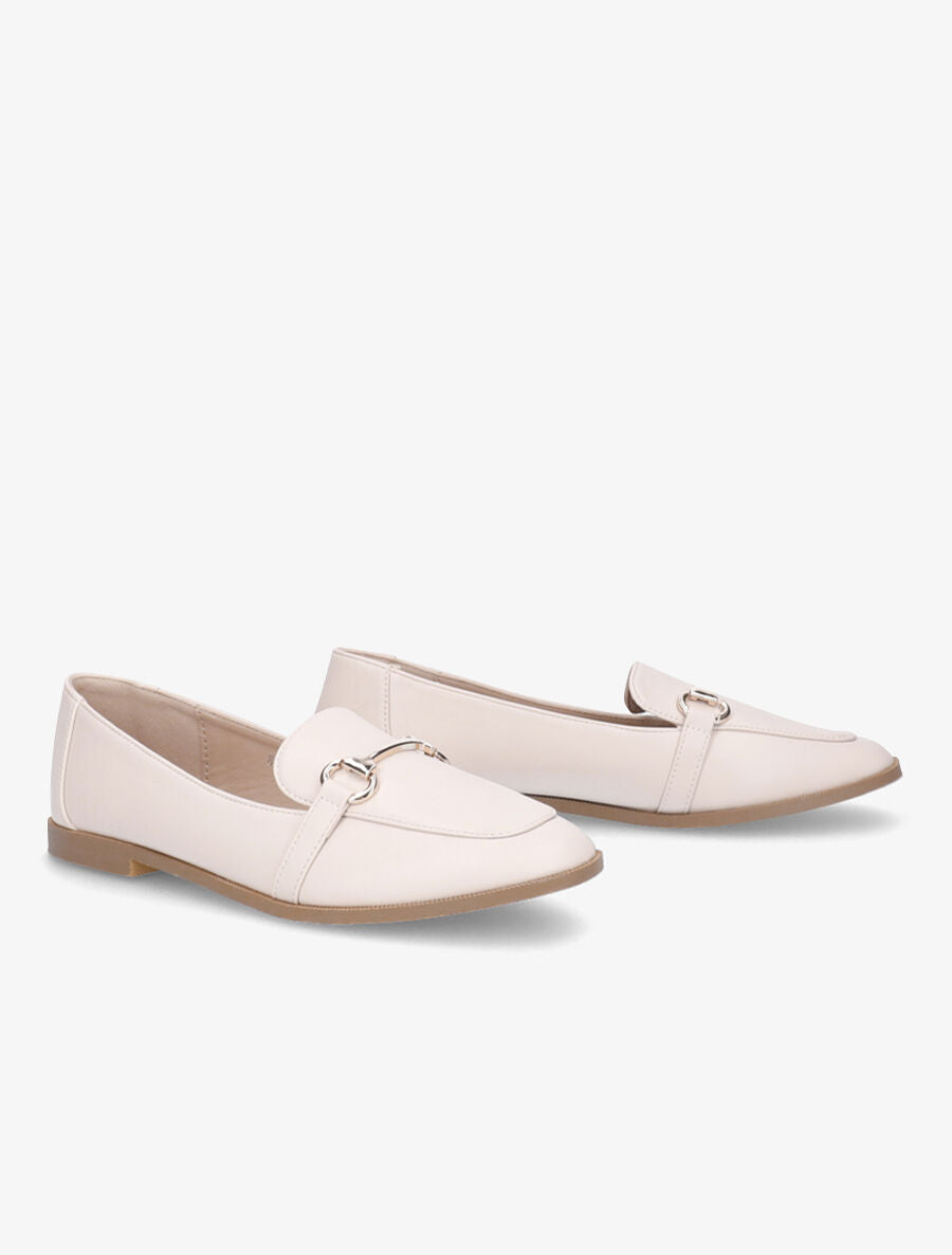 Mocassins à boucle en simili - Beige - 4