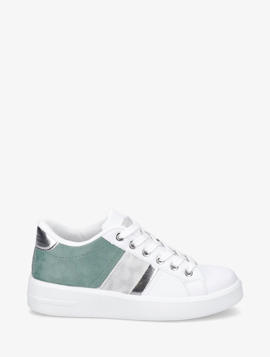 Sneakers en simili et suédine et bandes irisées - Vert - 5