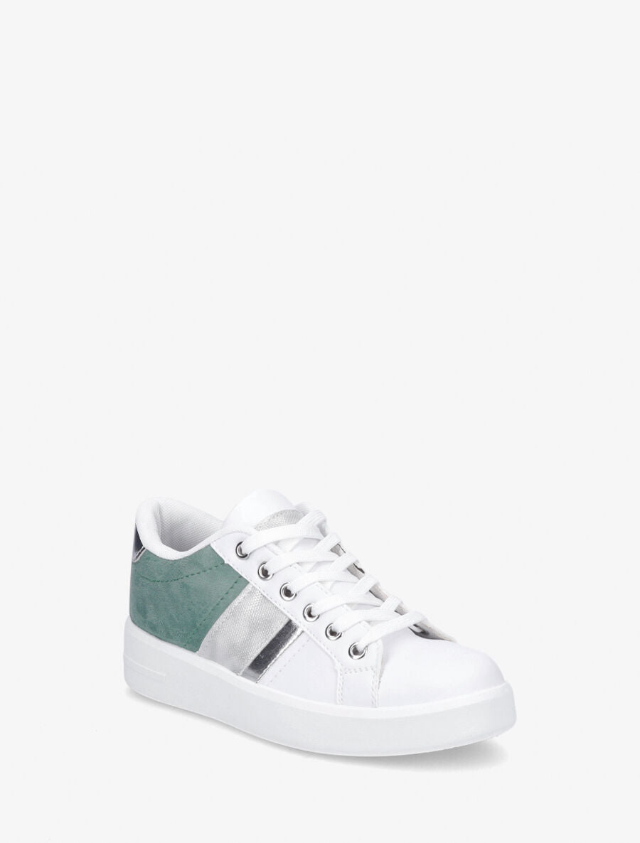 Sneakers en simili et suédine et bandes irisées - Vert - 2
