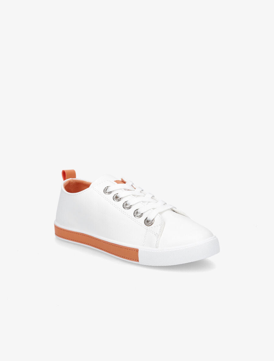 Sneakers à oeillets ornés de strass - Orange - 2