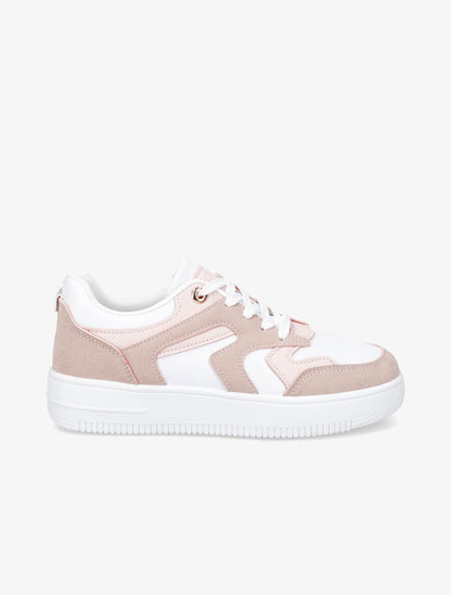 Sneakers bicolore en simili - Rose - 5