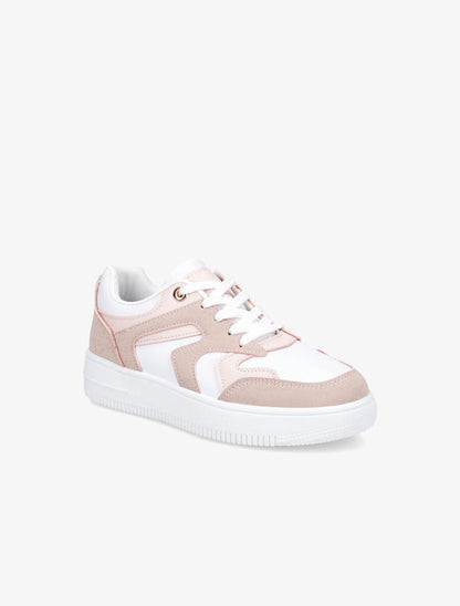 Sneakers bicolore en simili - Rose - 2
