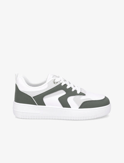 Sneakers bicolore en simili - Vert - 5