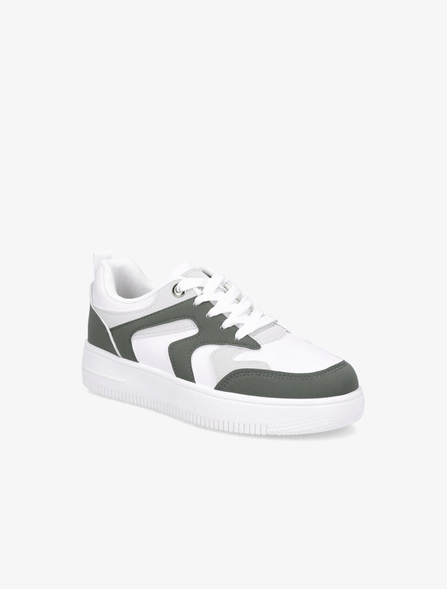 Sneakers bicolore en simili - Vert - 2