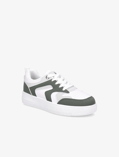 Sneakers bicolore en simili - Vert - 2