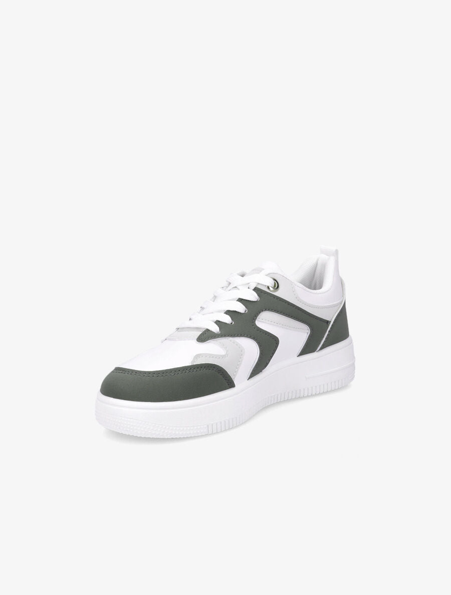 Sneakers bicolore en simili - Vert - 3