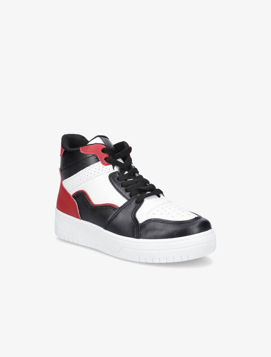 Sneakers montantes en simili - Noir/rouge - 2