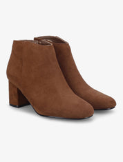 Bottines à talon en suédine - Camel - 5