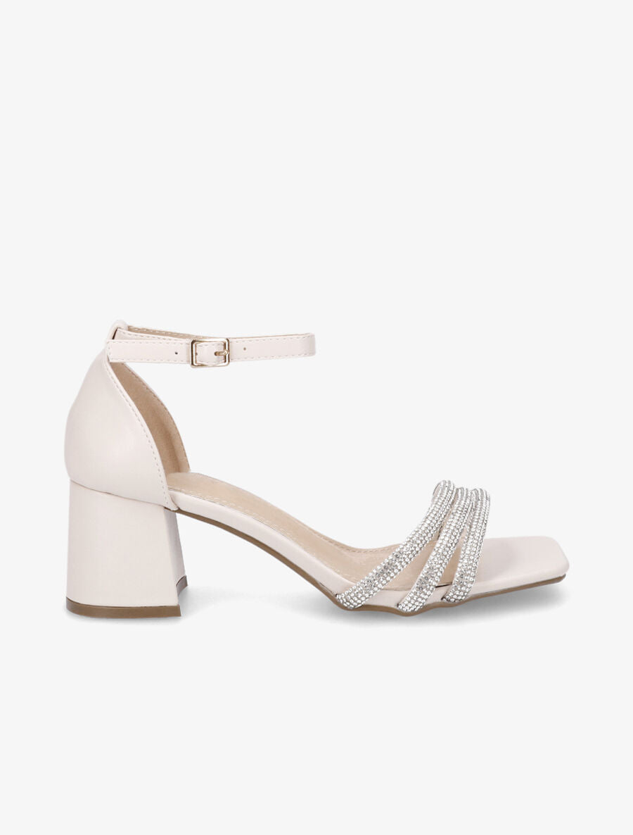 Sandales mi-hautes à strass - Beige - 5
