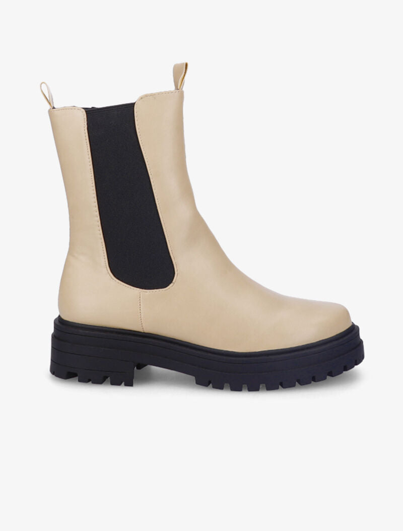 Bottines à plateforme et semelle crantés stylisés - Beige - 2