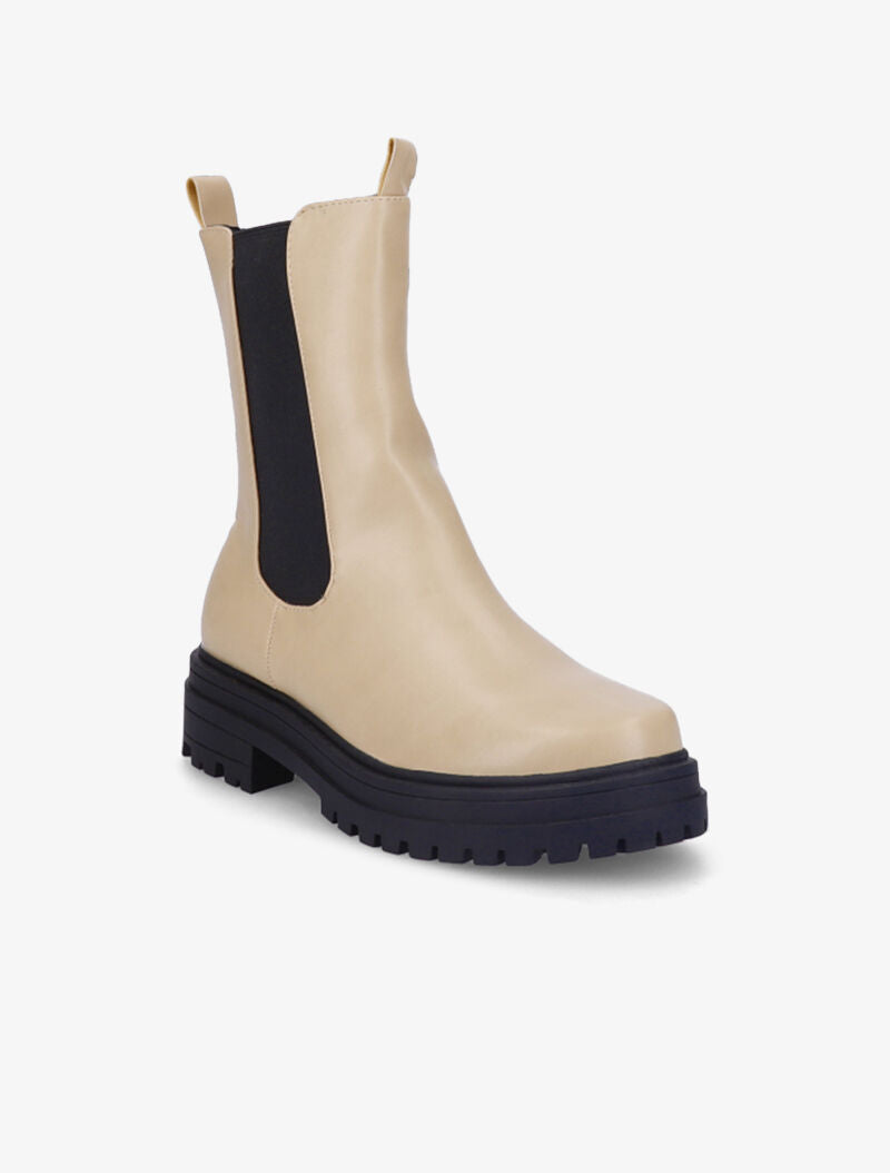 Bottines à plateforme et semelle crantés stylisés - Beige - 3