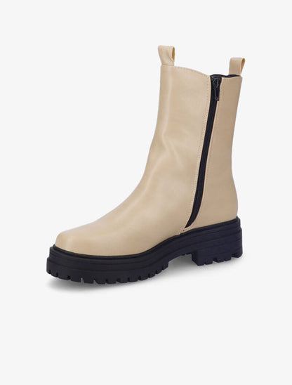 Bottines à plateforme et semelle crantés stylisés - Beige - 4