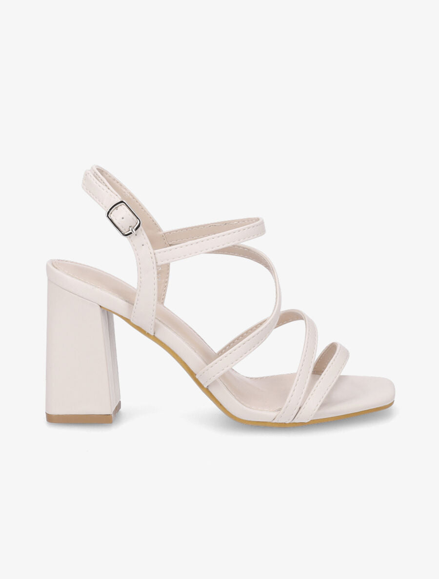 Sandales en simili à talon - Beige - 5