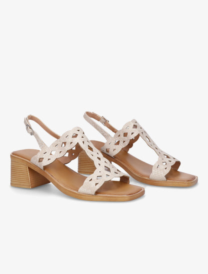 Sandales ajourées à talon - Beige - 4