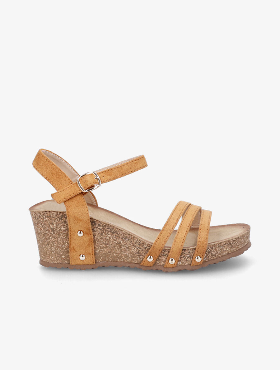 Sandales compensées à triple brides - Camel - 1