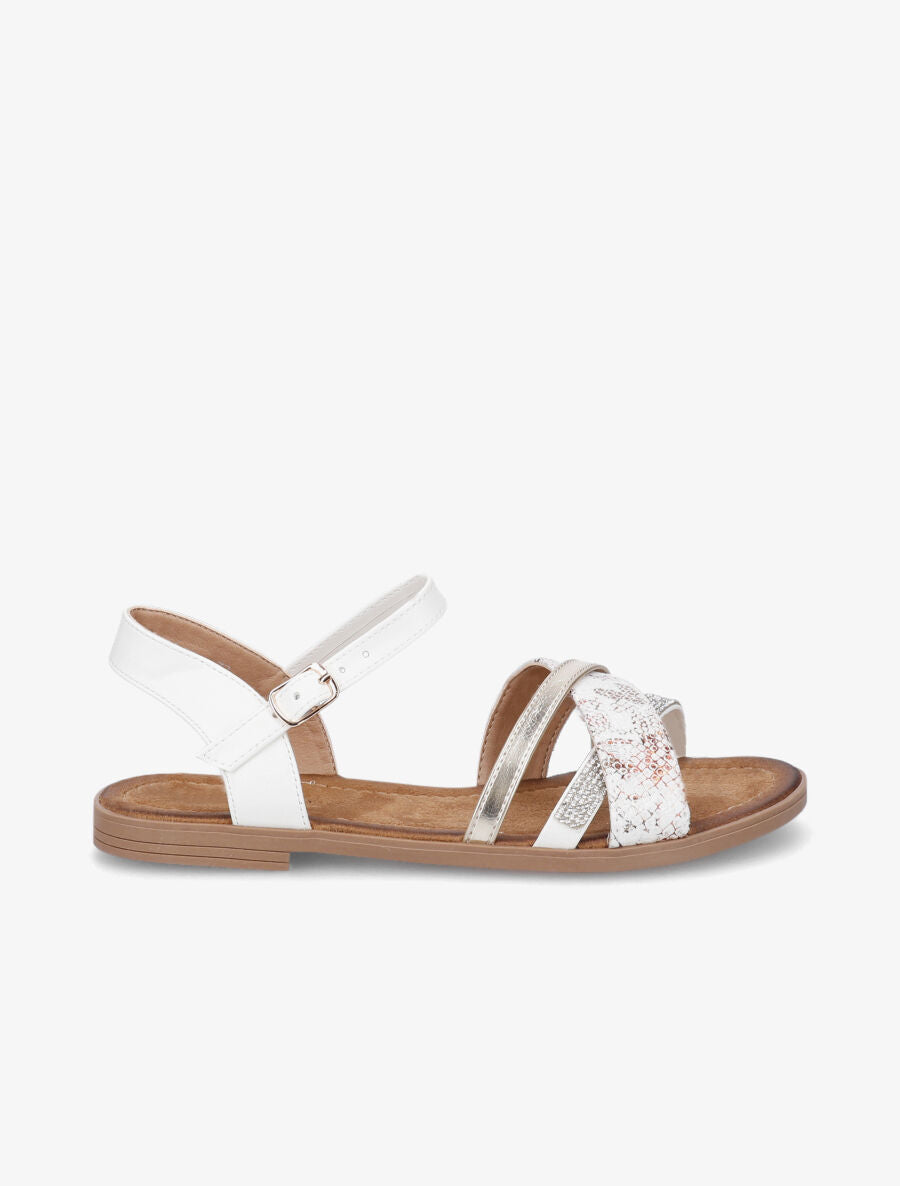 Nu-pieds à strass et bride python - Blanc - 1