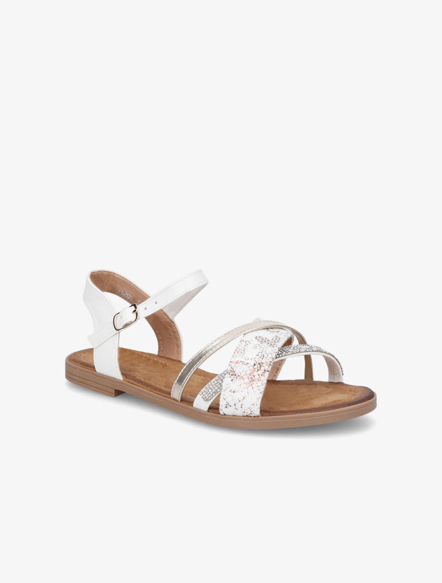 Nu-pieds à strass et bride python - Blanc - 2