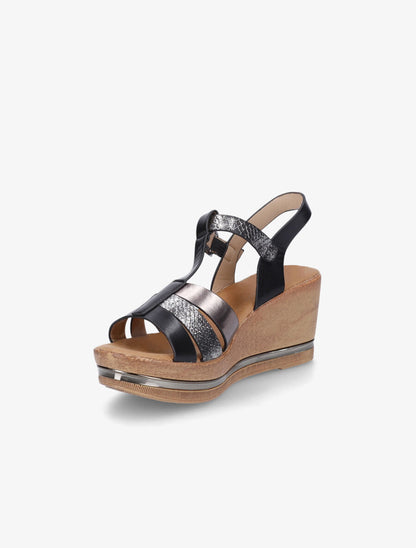 Sandales compensées effet bois et empiècement métallique - Noir - 3