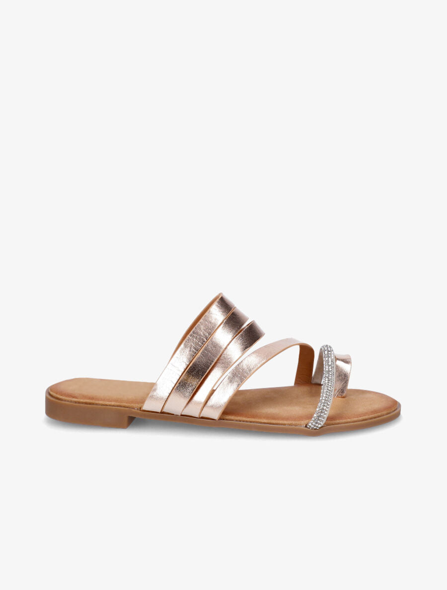 Nu-pieds multi-brides et strass - Rose gold - 1