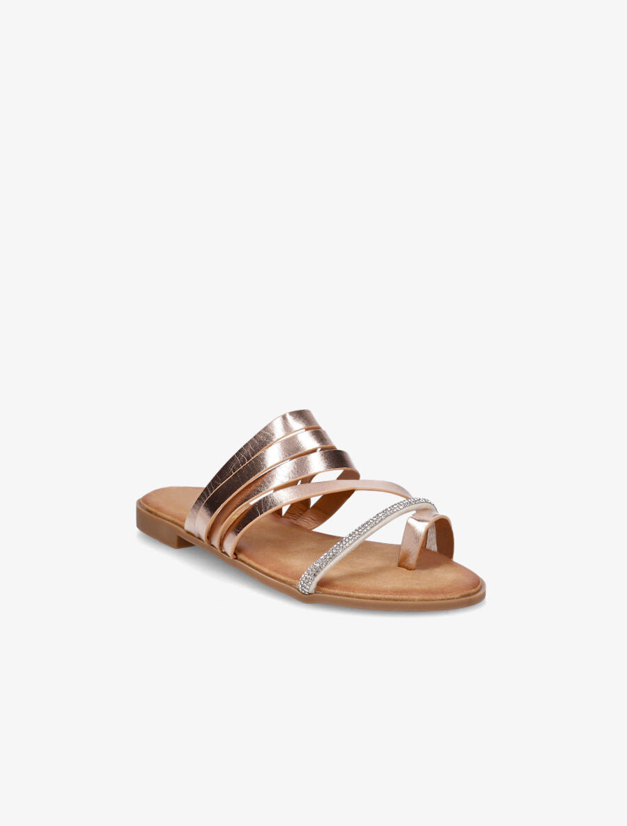 Nu-pieds multi-brides et strass - Rose gold - 2