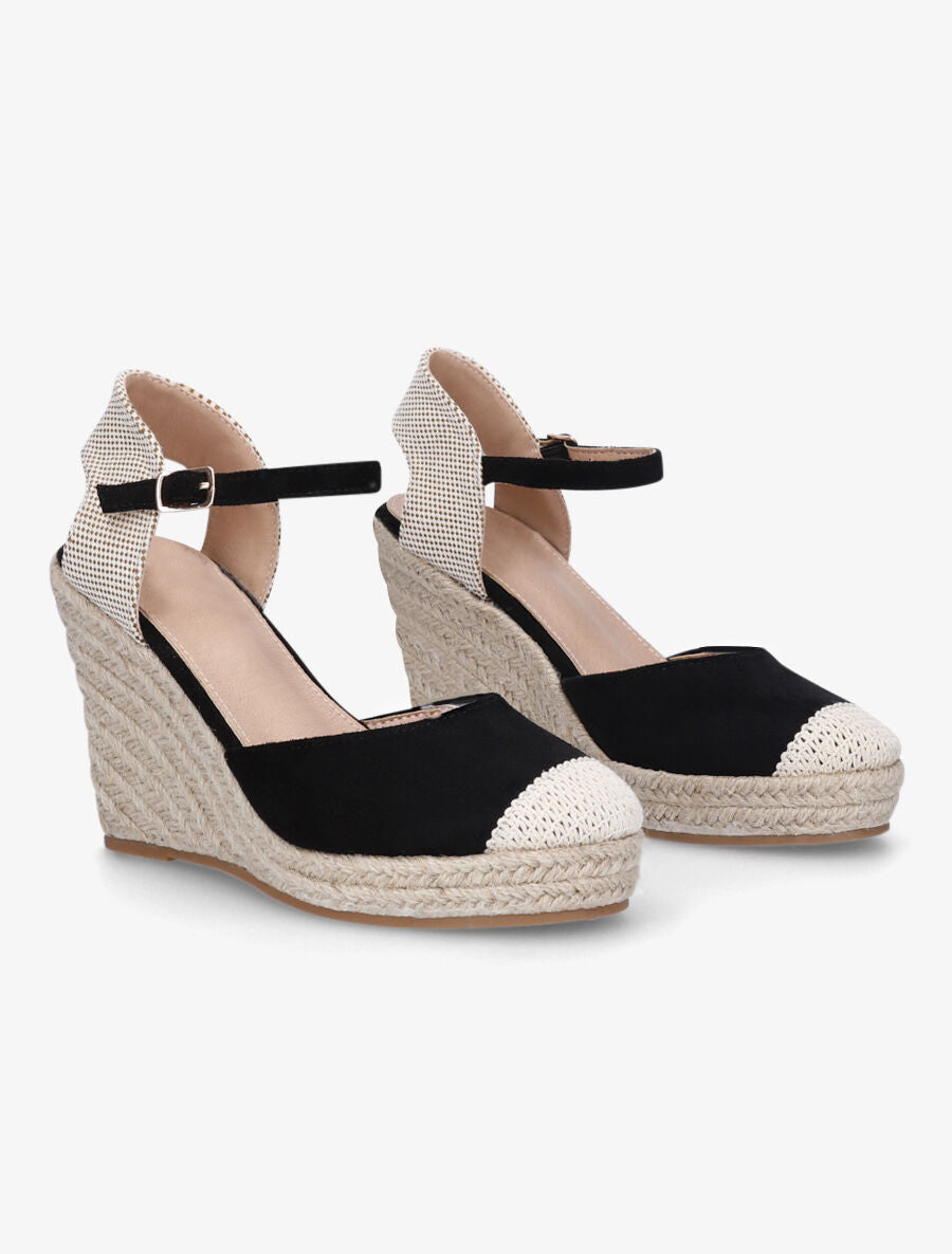 Compensées style espadrilles bi-matière - Noir - 4
