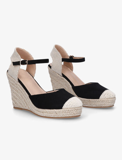 Compensées style espadrilles bi-matière - Noir - 4
