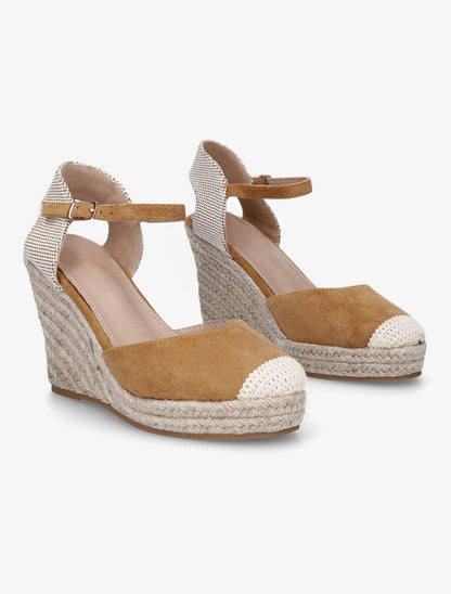 Compensées style espadrilles bi-matière - Camel - 4