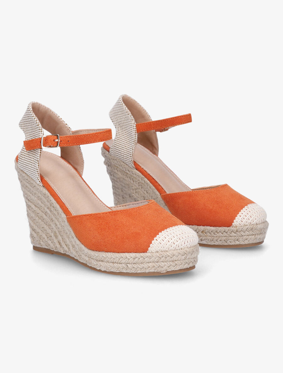 Compensées style espadrilles bi-matière - Orange - 4