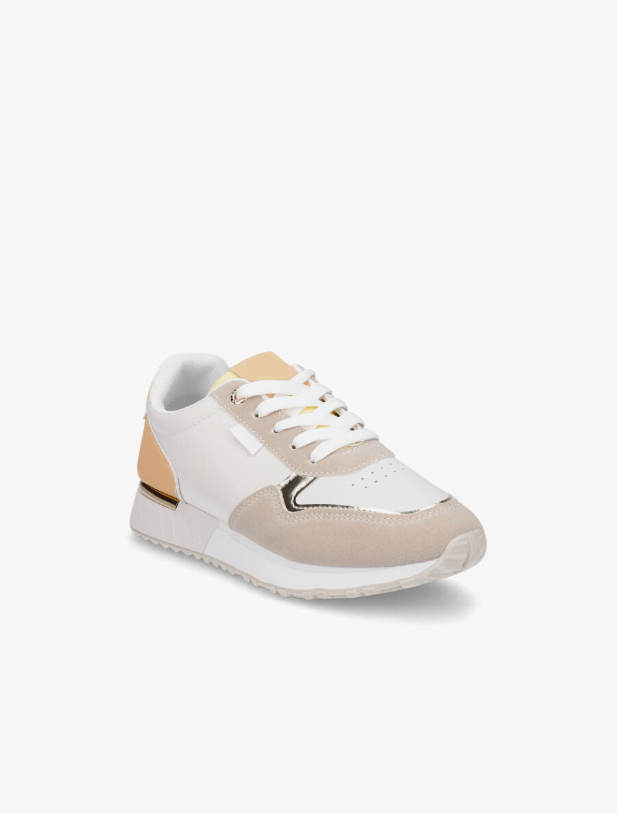 Sneakers en simili à détail métallique - Beige - 2