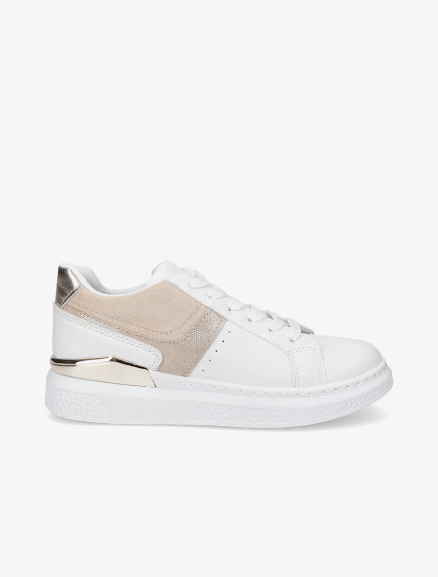 Sneakers bi-matière à détail métallique - Or - 5