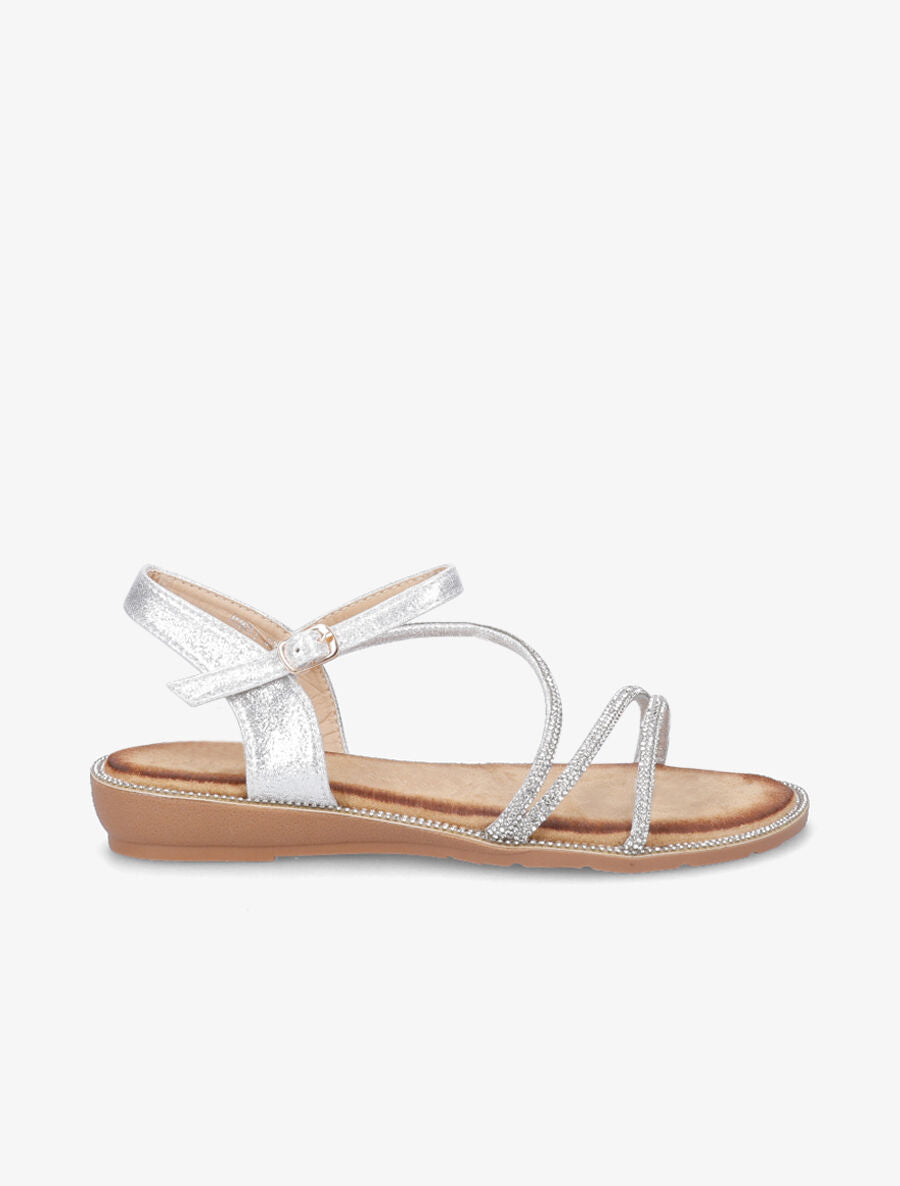 Nu-pieds à semelle et brides ornées de strass - Argent - 1