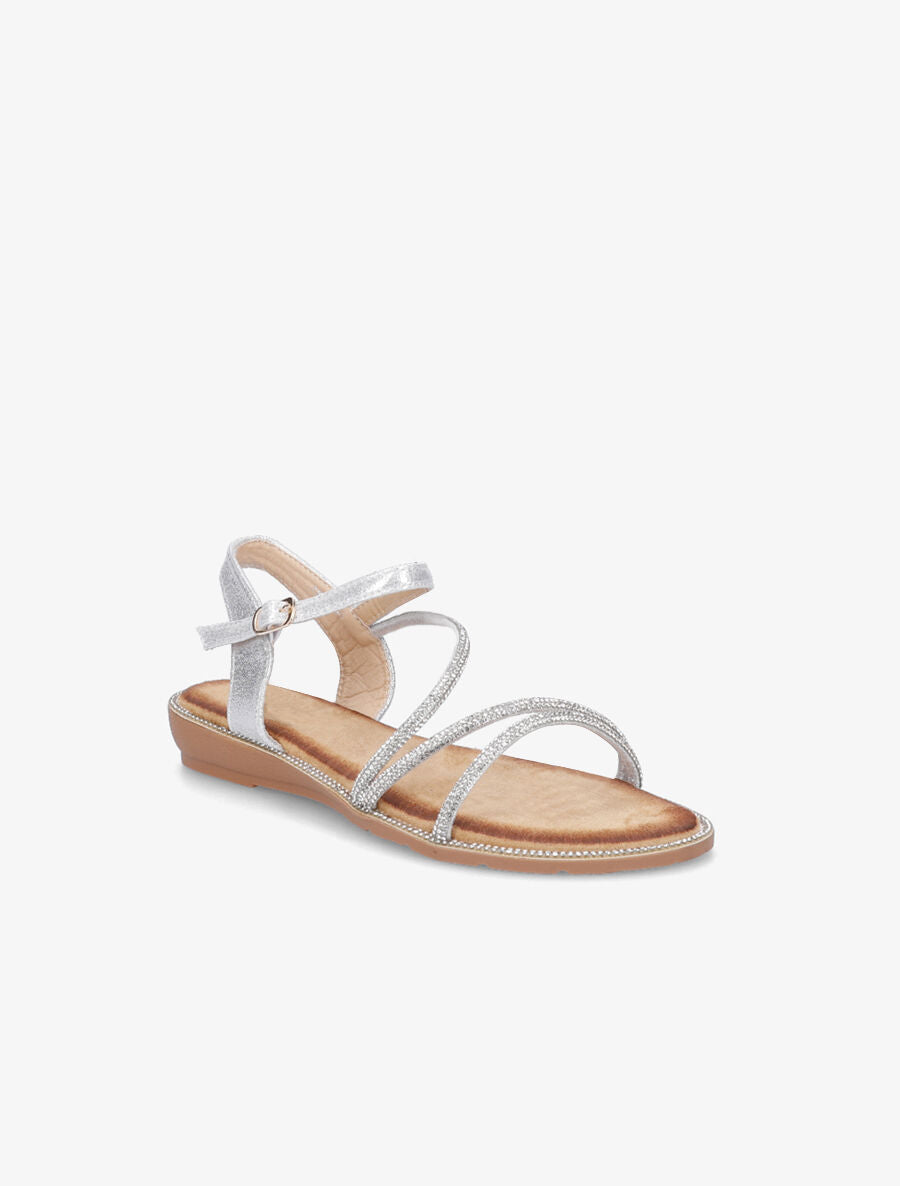 Nu-pieds à semelle et brides ornées de strass - Argent - 2