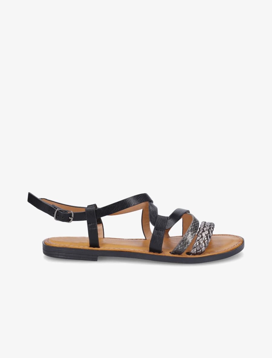 Nu-pieds croisés à tresse - Noir - 1