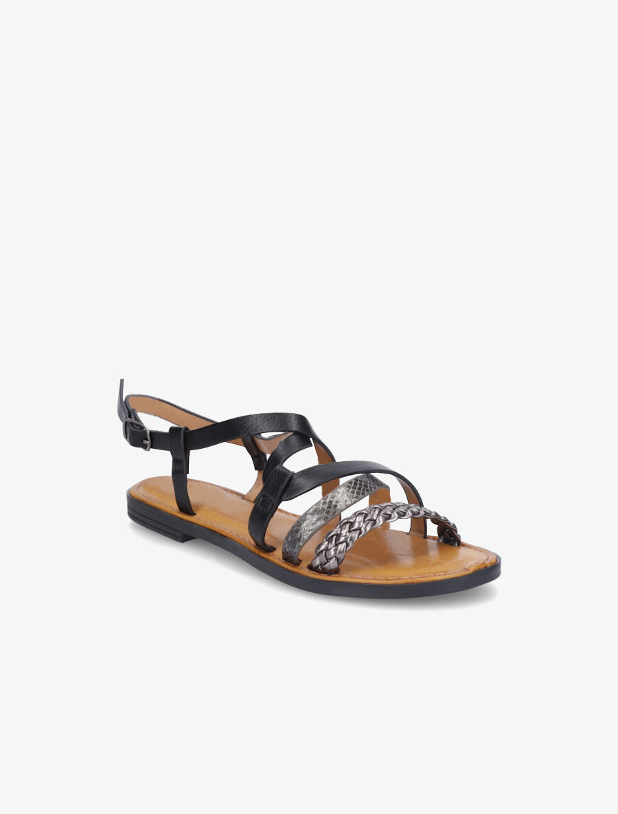 Nu-pieds croisés à tresse - Noir - 2