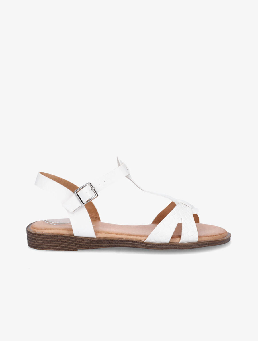Nu-pieds en T en simili texturé - Blanc - 1