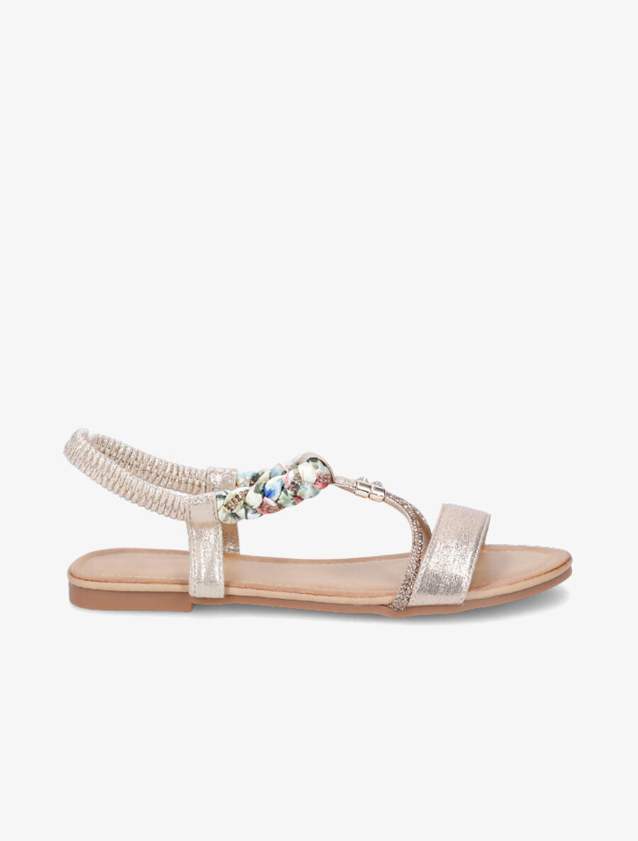 Nu-pieds irisés à tresse et strass - Or - 5