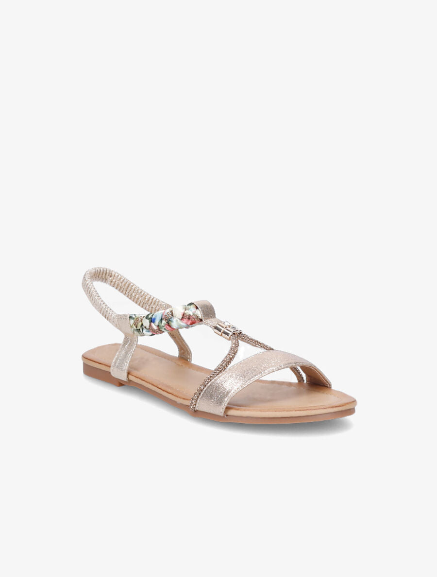 Nu-pieds irisés à tresse et strass - Or - 2