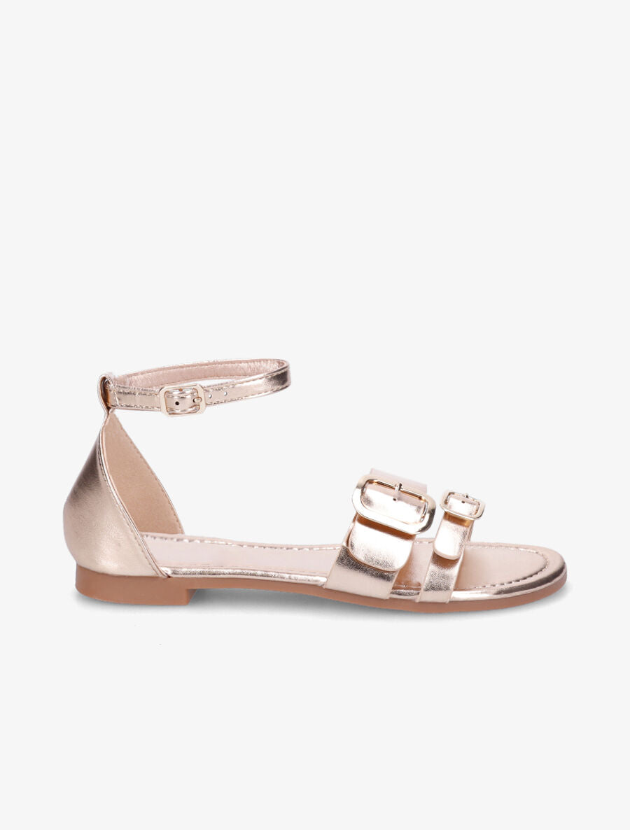 Nu-pieds en simili double boucles - Rose gold - 1