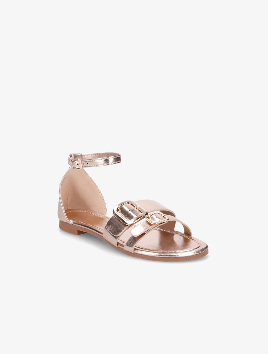 Nu-pieds en simili double boucles - Rose gold - 2