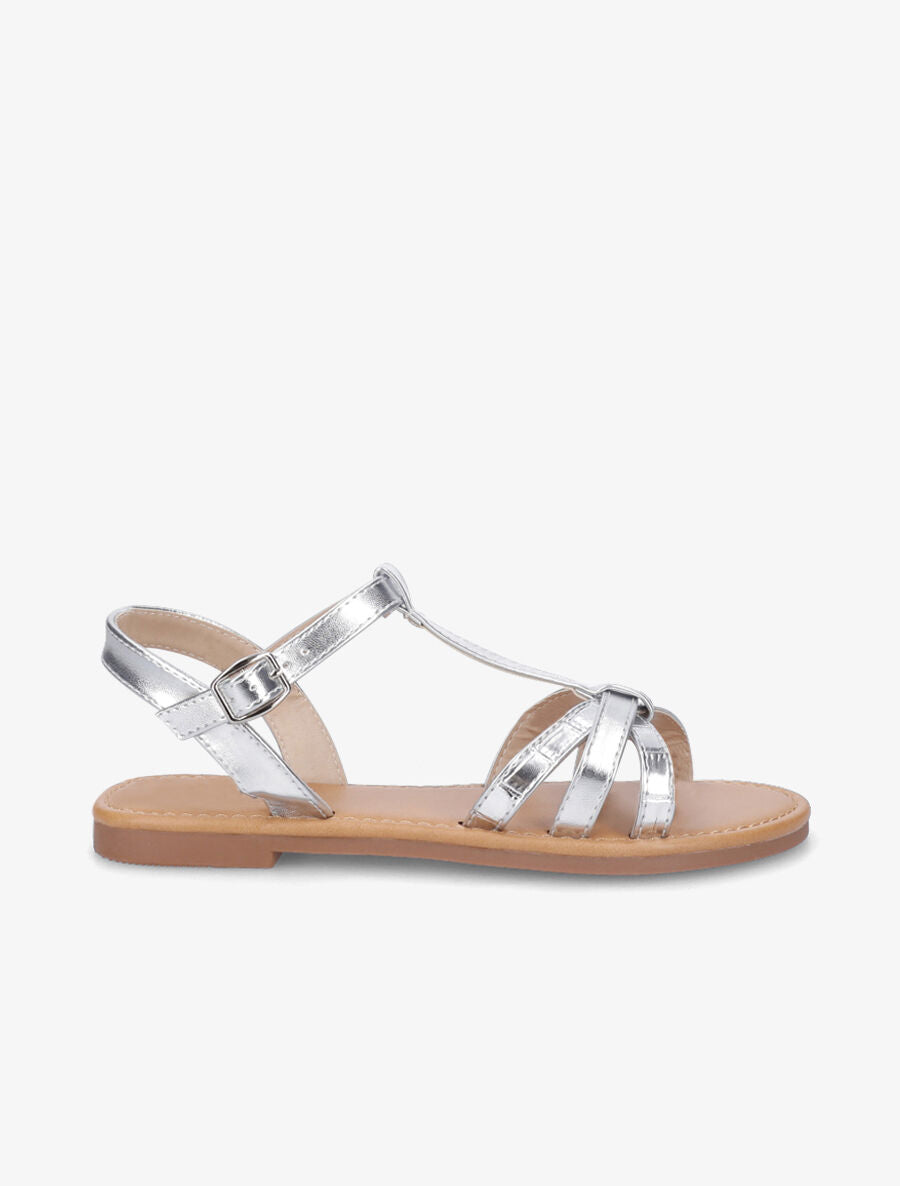 Nu-pieds croisés effet croco - Argent - 5