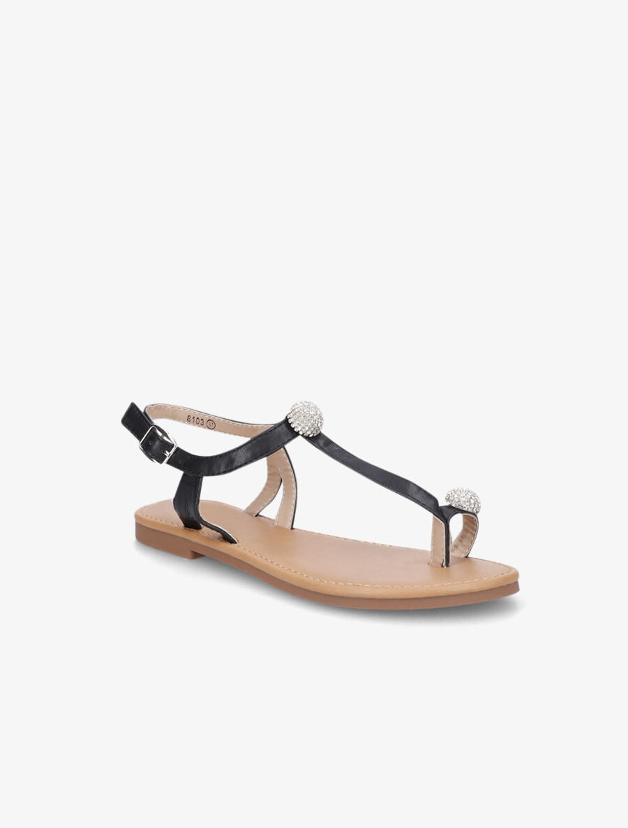 Nu-pieds à bijoux en strass - Noir - 2