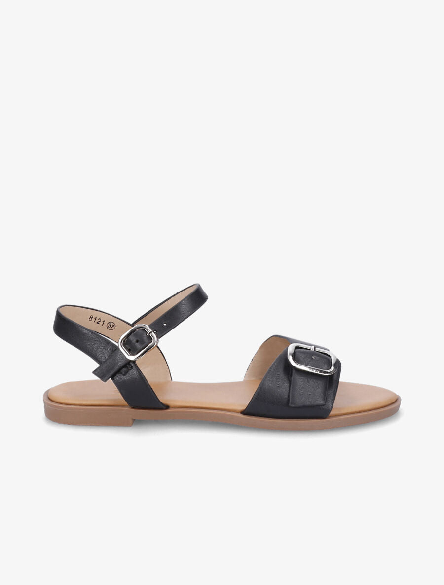 Nu-pieds en simili à bride à boucle - Noir - 1
