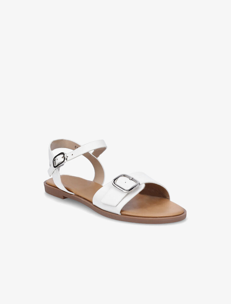 Nu-pieds en simili à bride à boucle - Blanc - 2