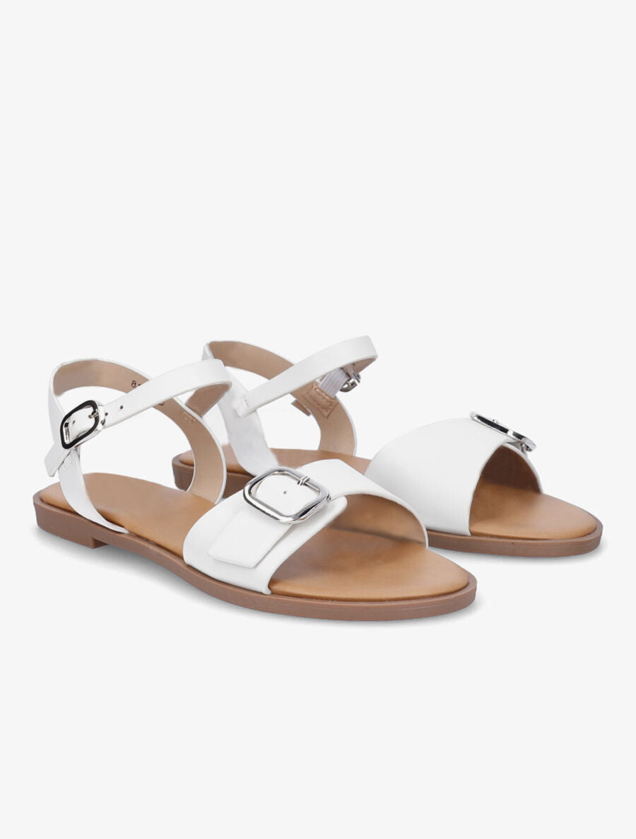 Nu-pieds en simili à bride à boucle - Blanc - 4