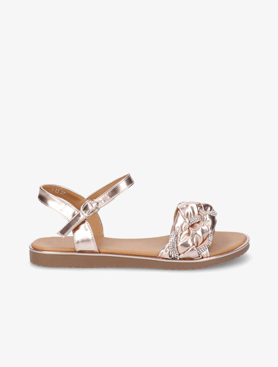 Nu-pieds en simili à bride tressée ornée de strass - Rose gold - 5