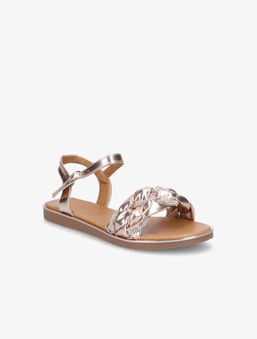 Nu-pieds en simili à bride tressée ornée de strass - Rose gold - 2