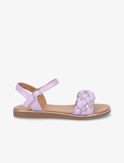 Nu-pieds en simili à bride tressée ornée de strass - Lilas - 1