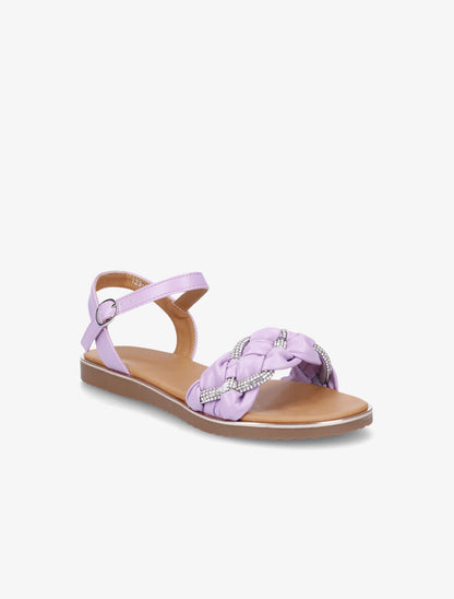 Nu-pieds en simili à bride tressée ornée de strass - Lilas - 2