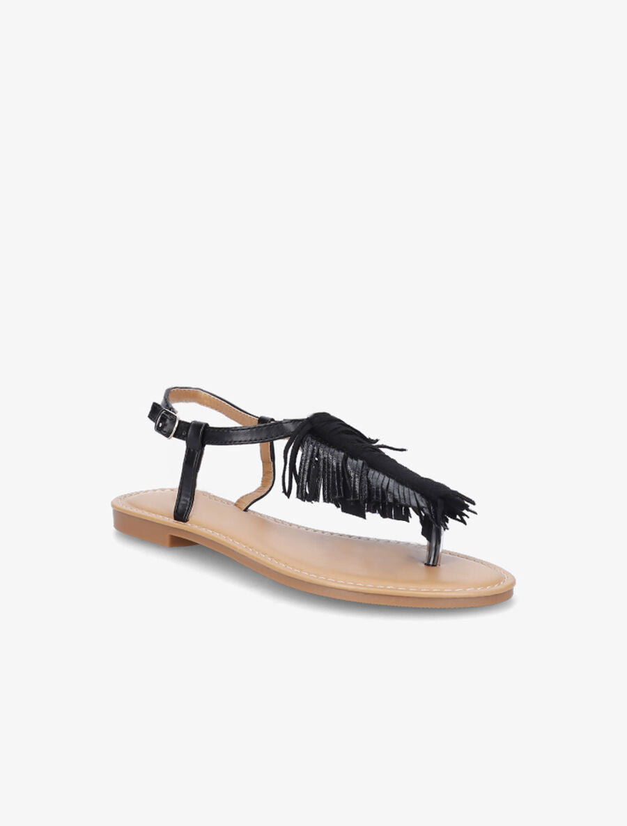 Nu-pieds à franges en simili - Noir - 2